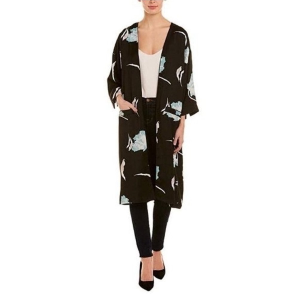 Revolve 1.STATE Floral Print Satin Kimono Cardigan